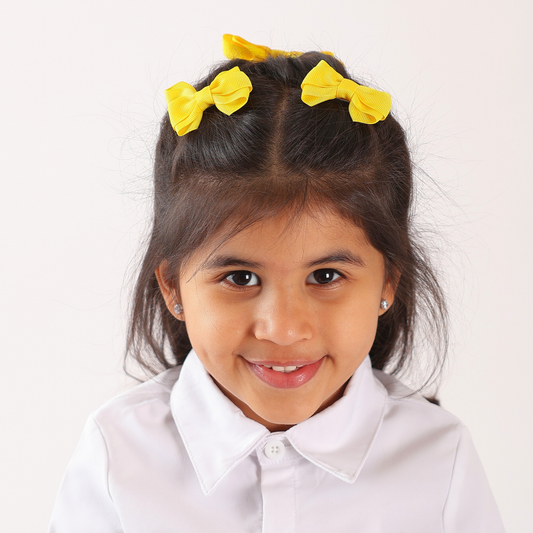 Set of 2 Mini Double Bow Hair Clip - Yellow