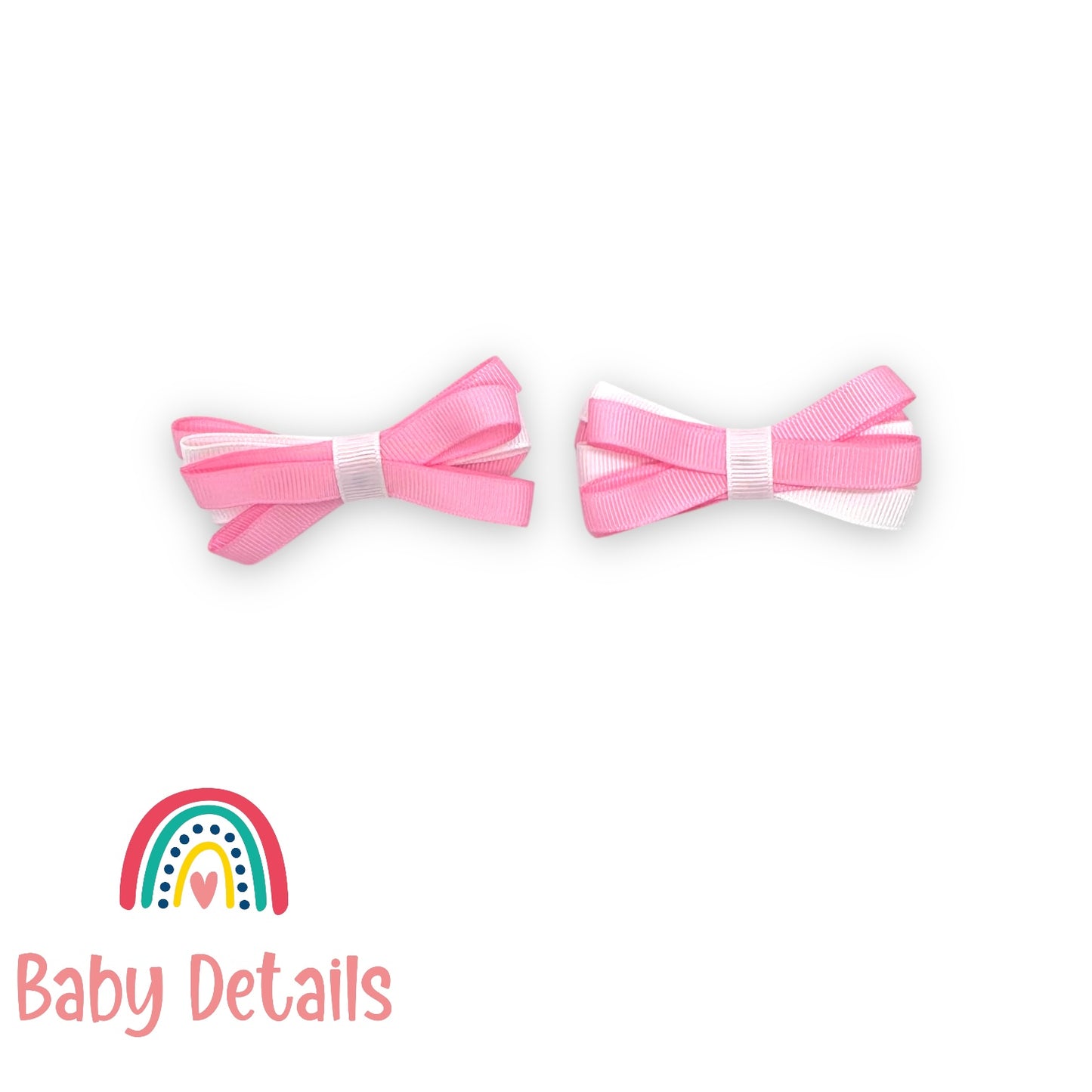Set of 2 Thin Bow Hair Clips - Light Pink & White