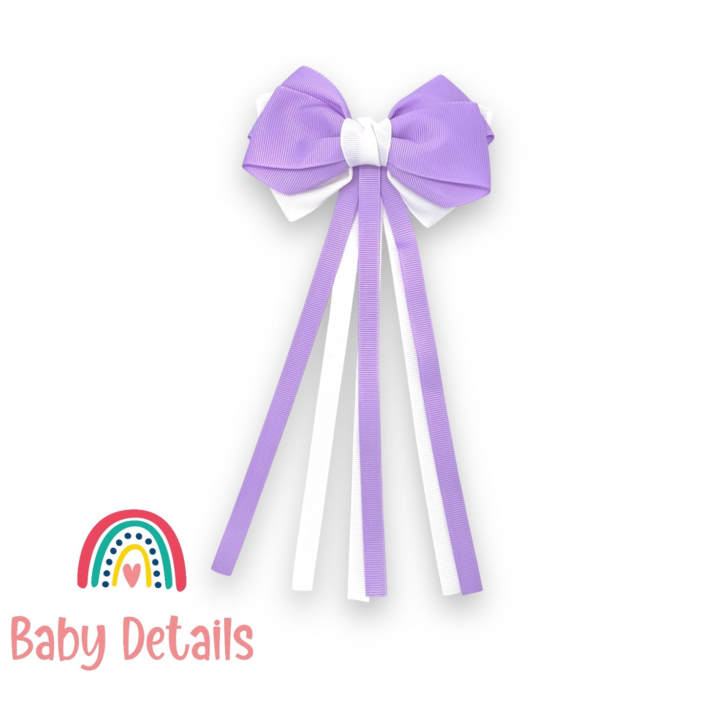 Big Bow Layers with Long Ribbons - Purple & White