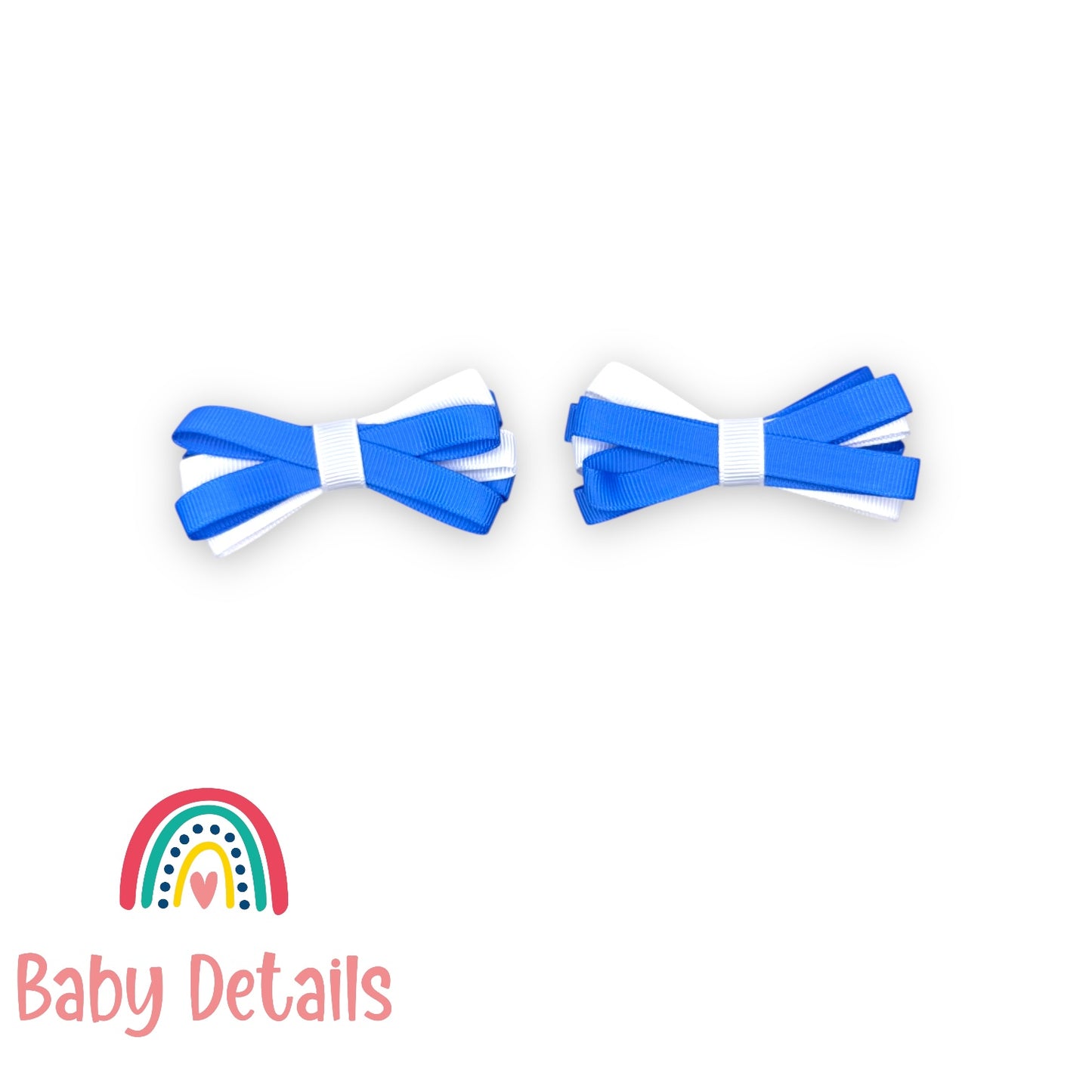 Set of 2 Thin Bow Hair Clips - Sky Blue & White