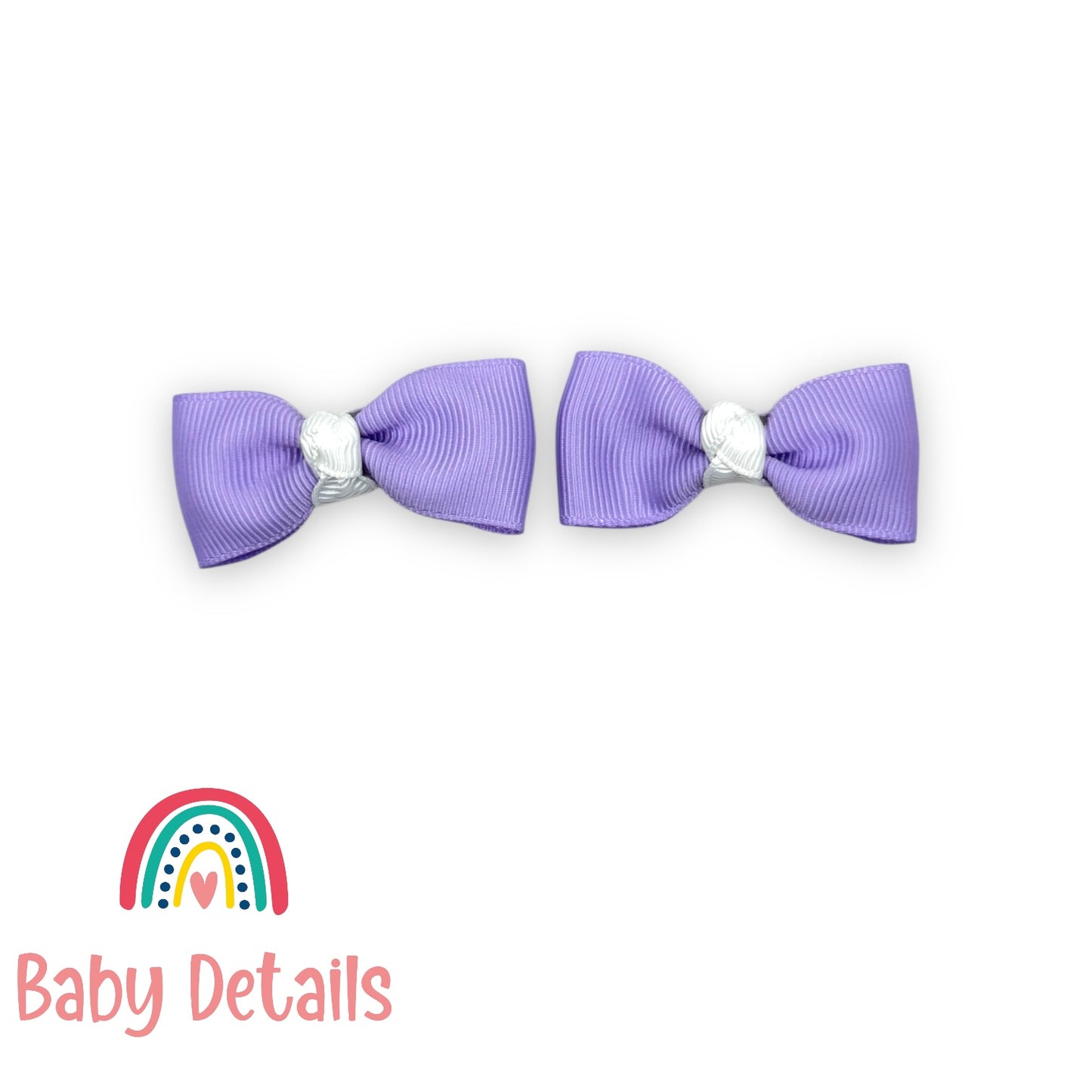 Set of 2 Mini Elegant Bow Hair Clips - Purple & White