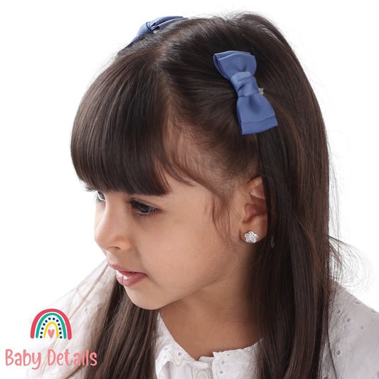 Set of 2 Mini Simple Hair Clips - Blue Grey