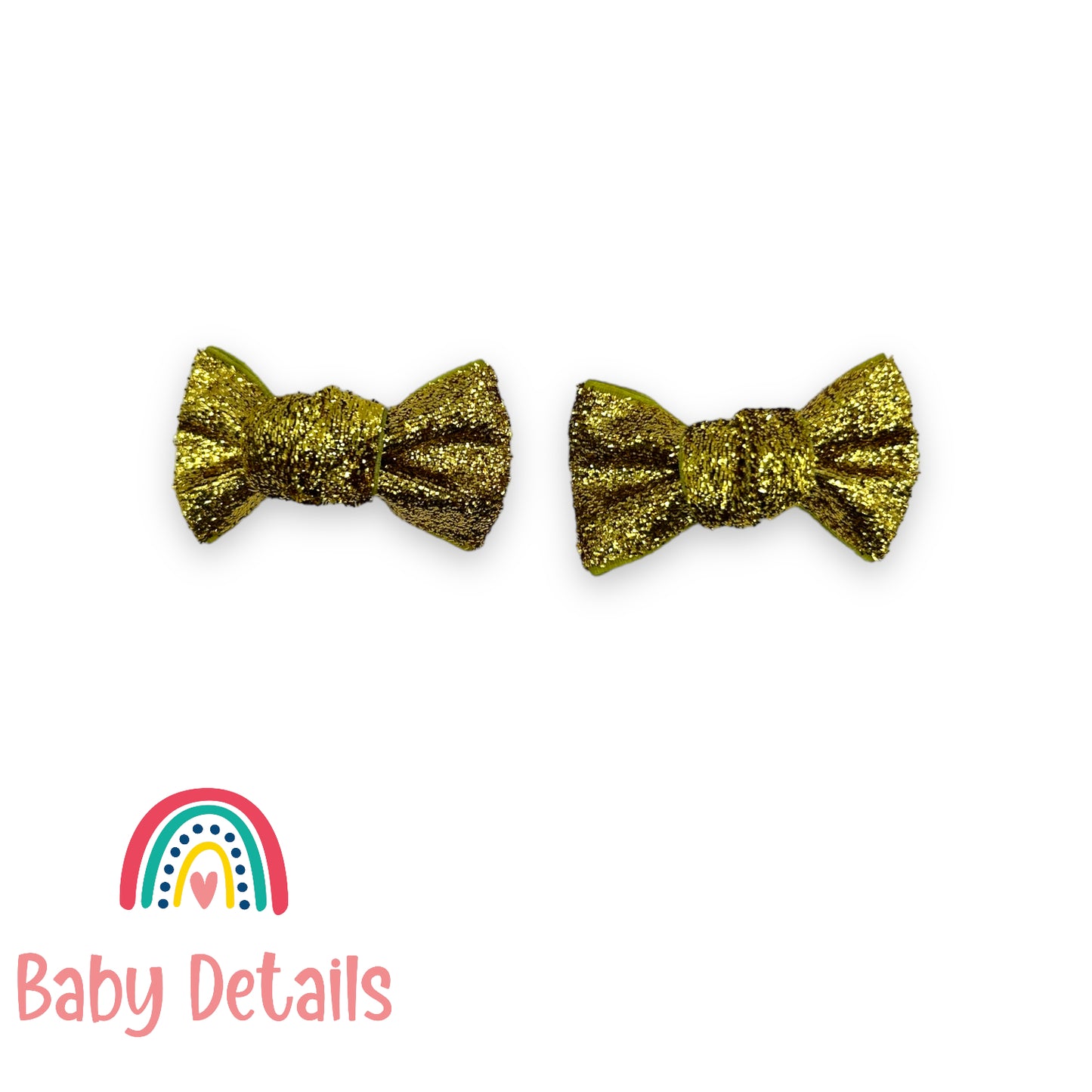 Set of 2 Mini Glitter Bow Clips - Gold