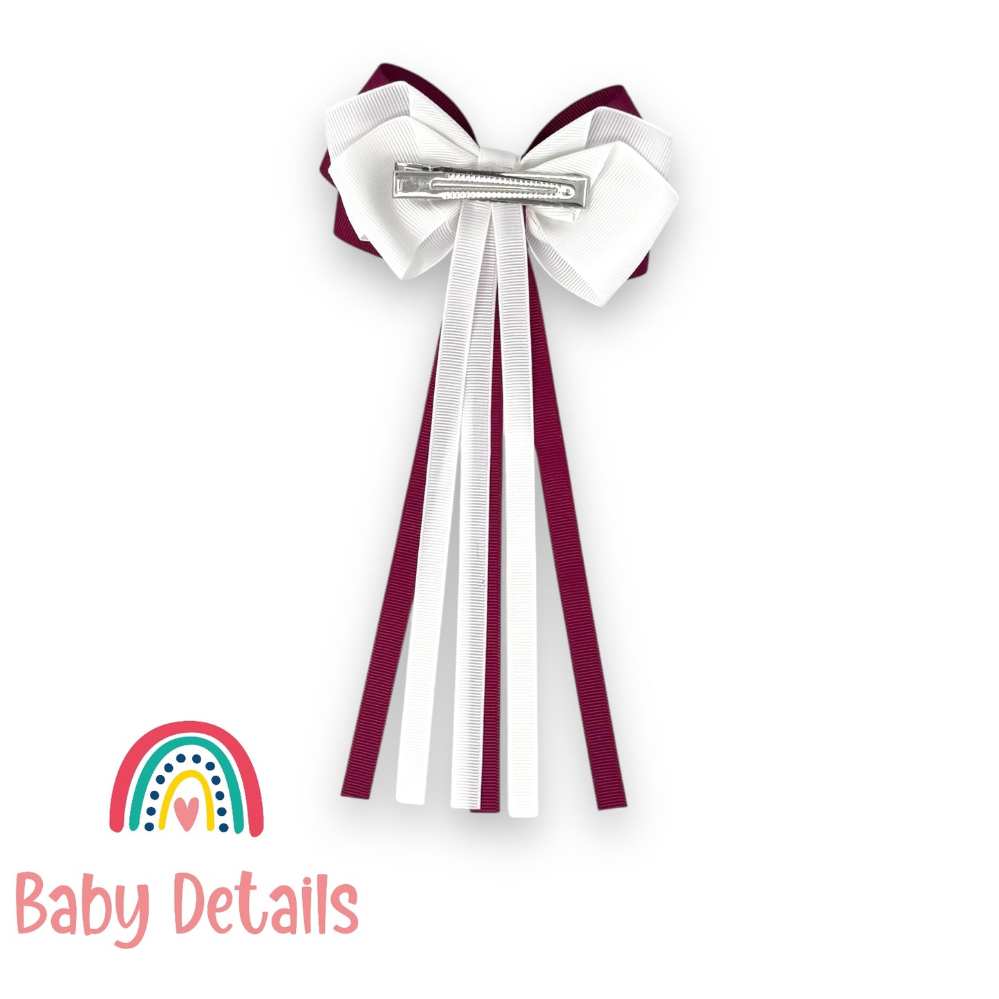 Big Bow Layers with Long Ribbons - Maroon & White