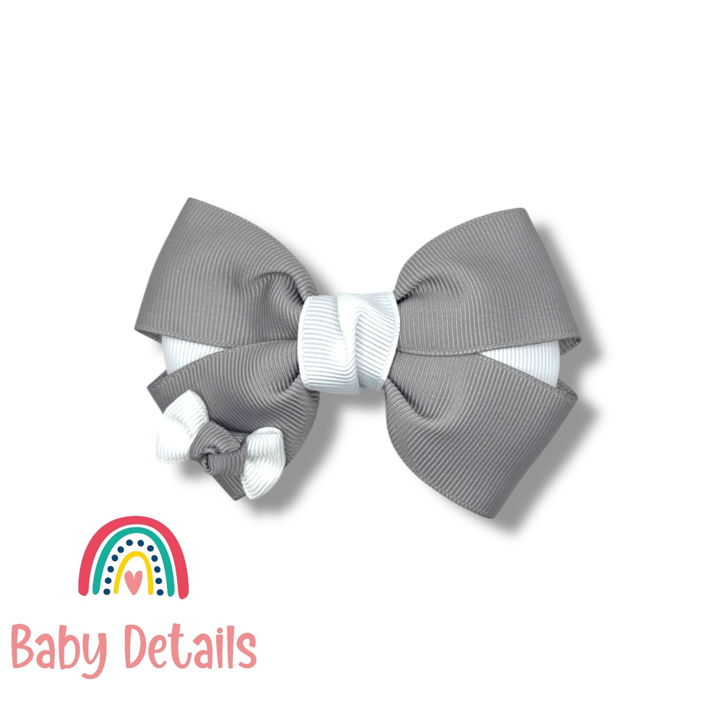 Elegant Pair Bow Clip- Light Grey & White