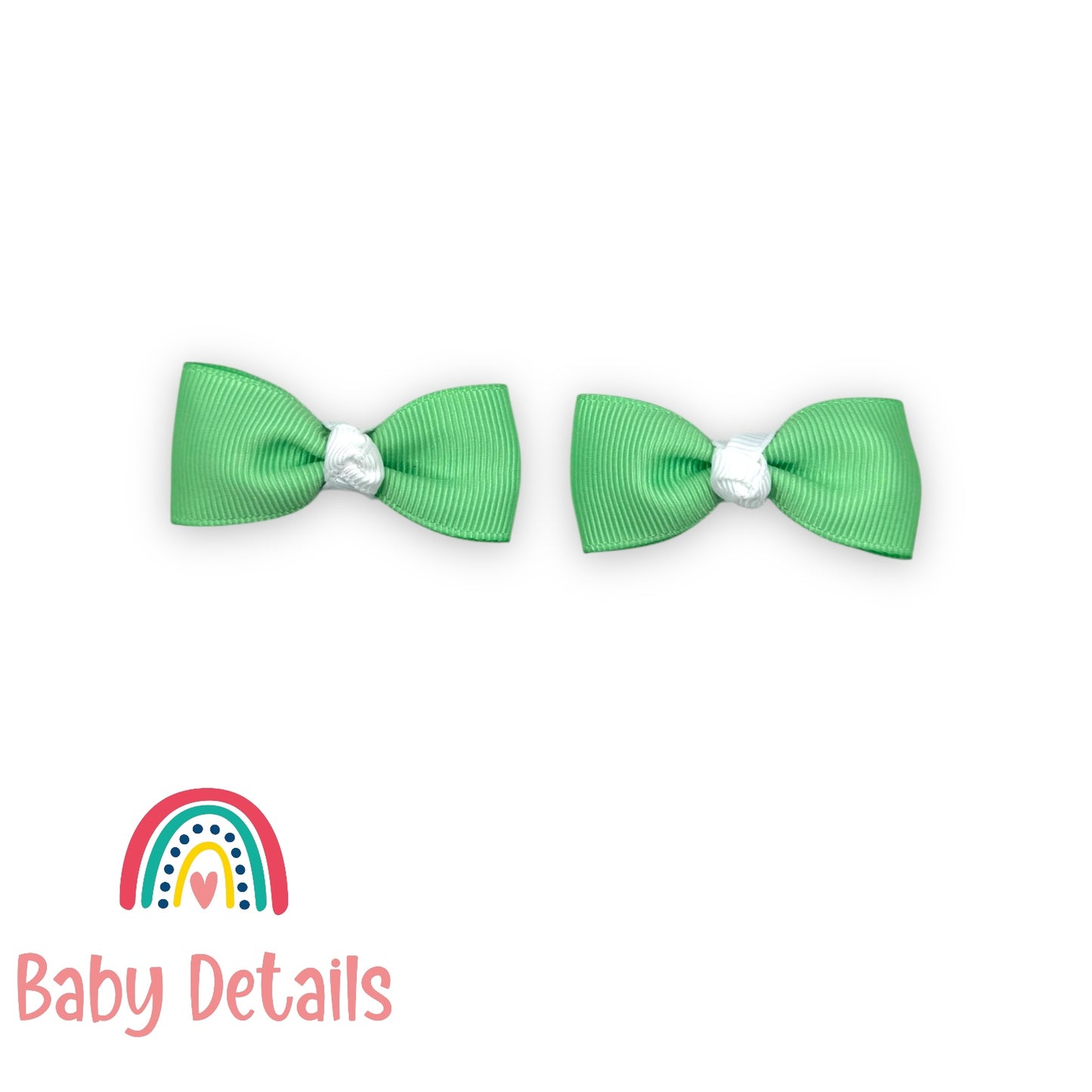 Set of 2 Mini Elegant Bow Hair Clips - Bright Green & White