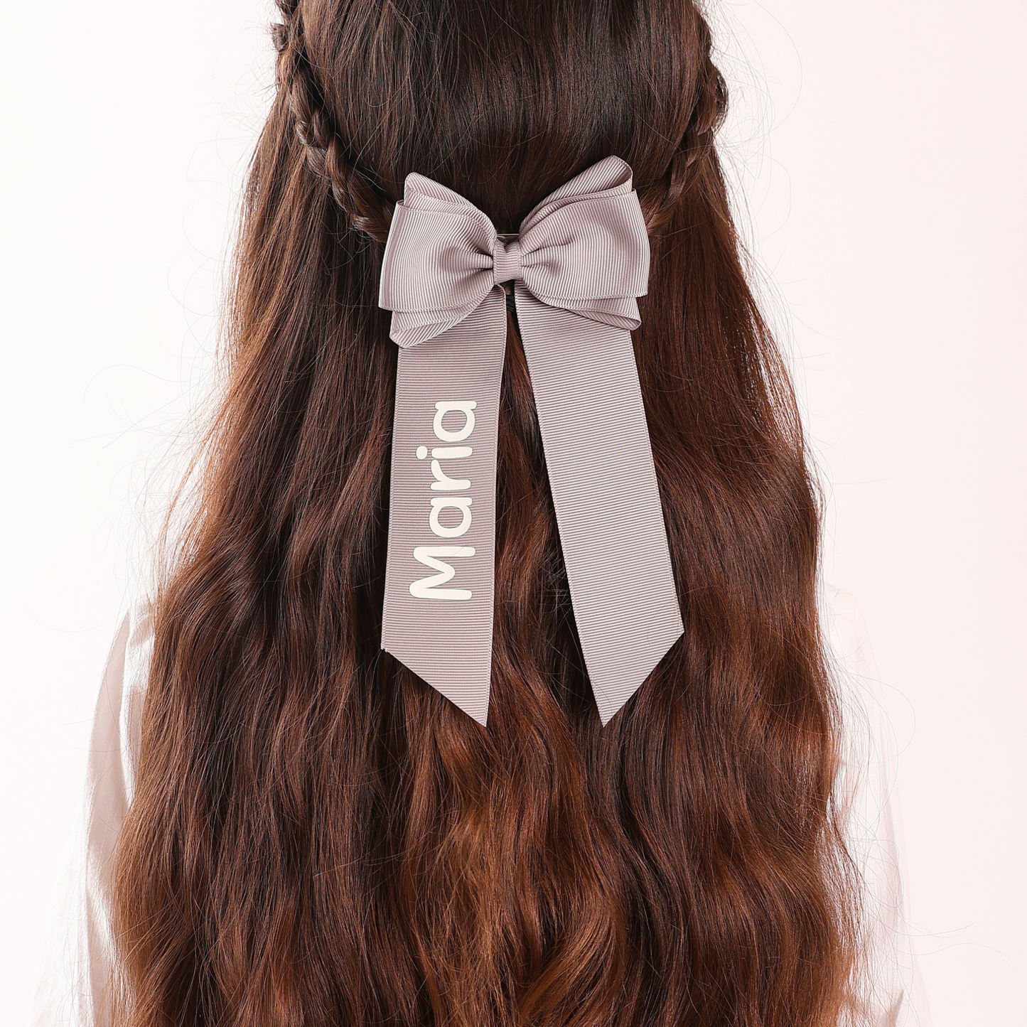 Long Double Personalized Bow - Light Grey