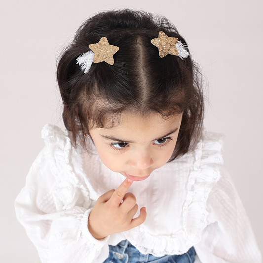 Classic Gold Glitter Star Hair Clips - White threads