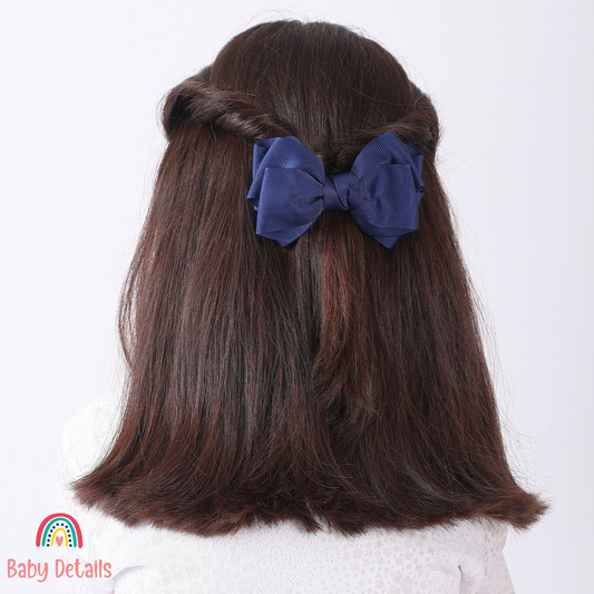 Big Bow Layers Hair Clip - Navy Blue