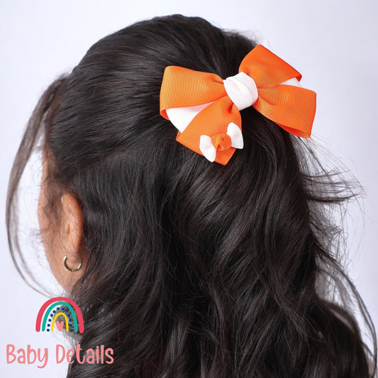 Elegant Pair Bow Clip- Orange & White