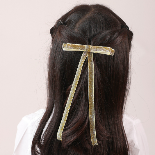 Shiny Ribbon Hair Clip - Shades of Silver & Gold
