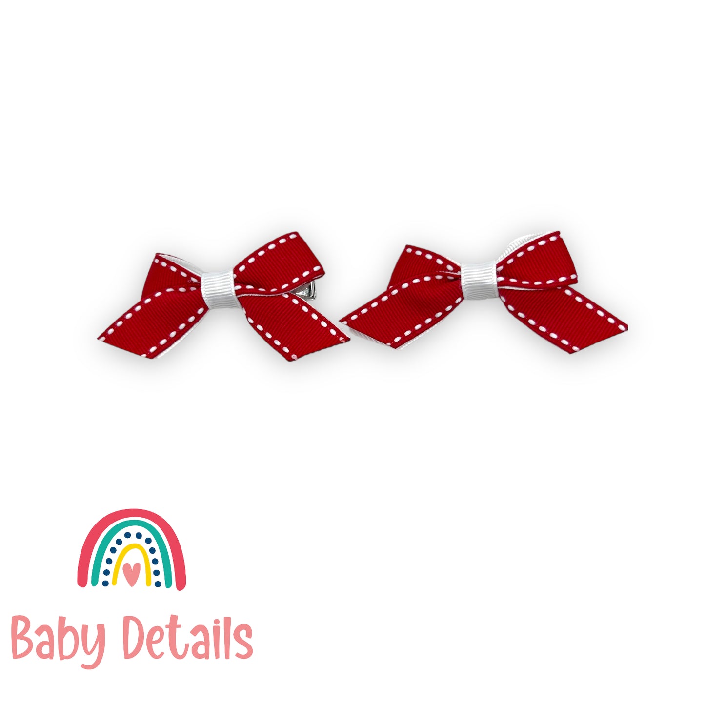 Set of 2 mini stripe hair clips - Red