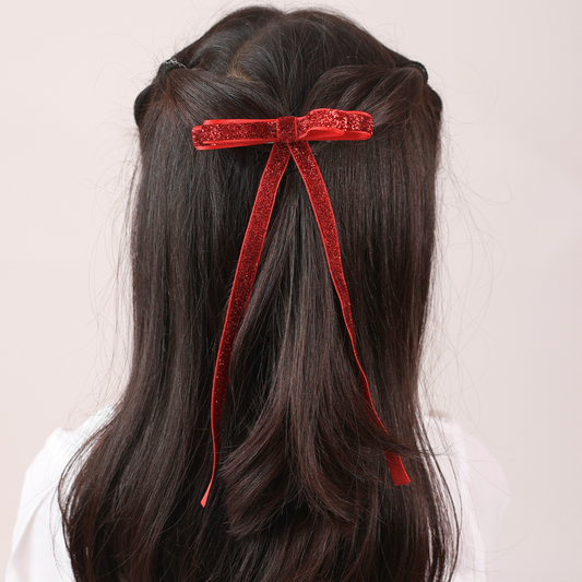 Shiny Ribbon Hair Clip - Red