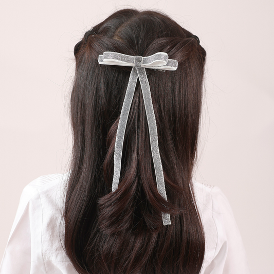 Shiny Ribbon Hair Clip - Silver