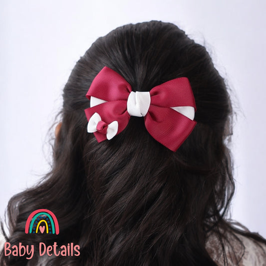 Elegant Pair Bow Clip- Maroon & White