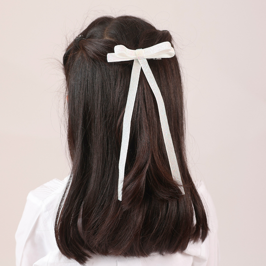 Shiny Ribbon Hair Clip - Pearl