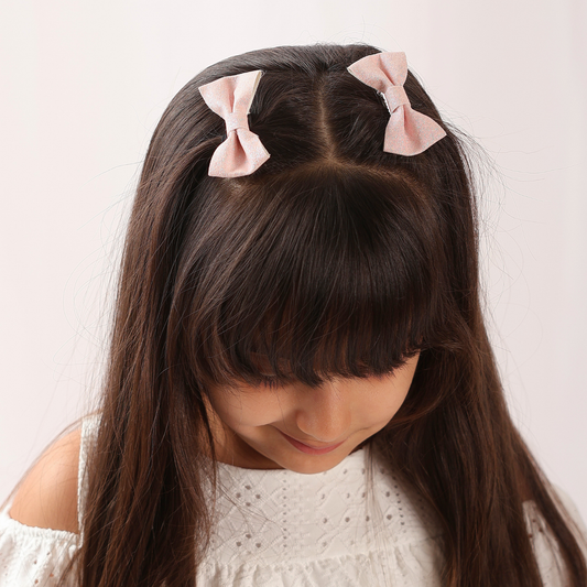Set of 2 Glitter Bow Hair Clip - Pearl Pink