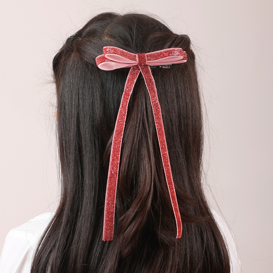 Shiny Ribbon Hair Clip - Pink
