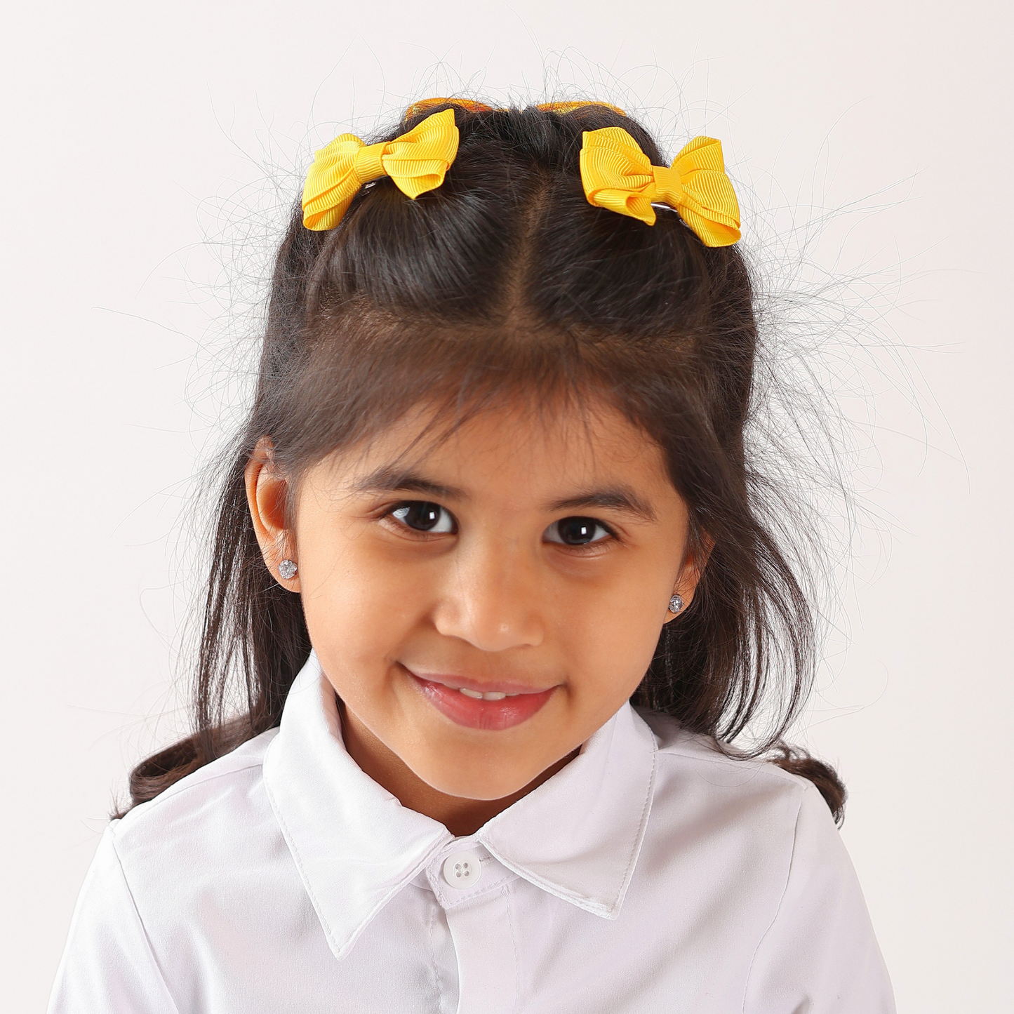 Set of 2 Mini Double Bow Hair Clip - Deep Yellow