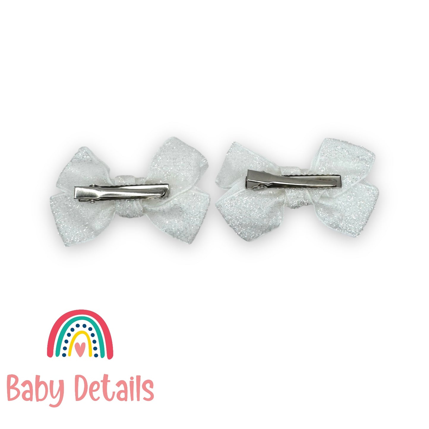 Set of 2 Glitter Bow Clips - Pearl