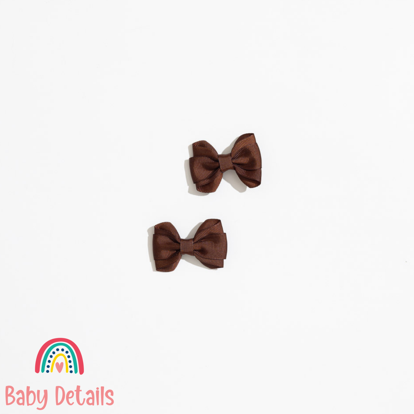 Set of 2 Mini Double Bow Hair Clip - Brown