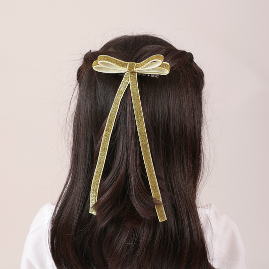 Shiny Ribbon Hair Clip - Gold