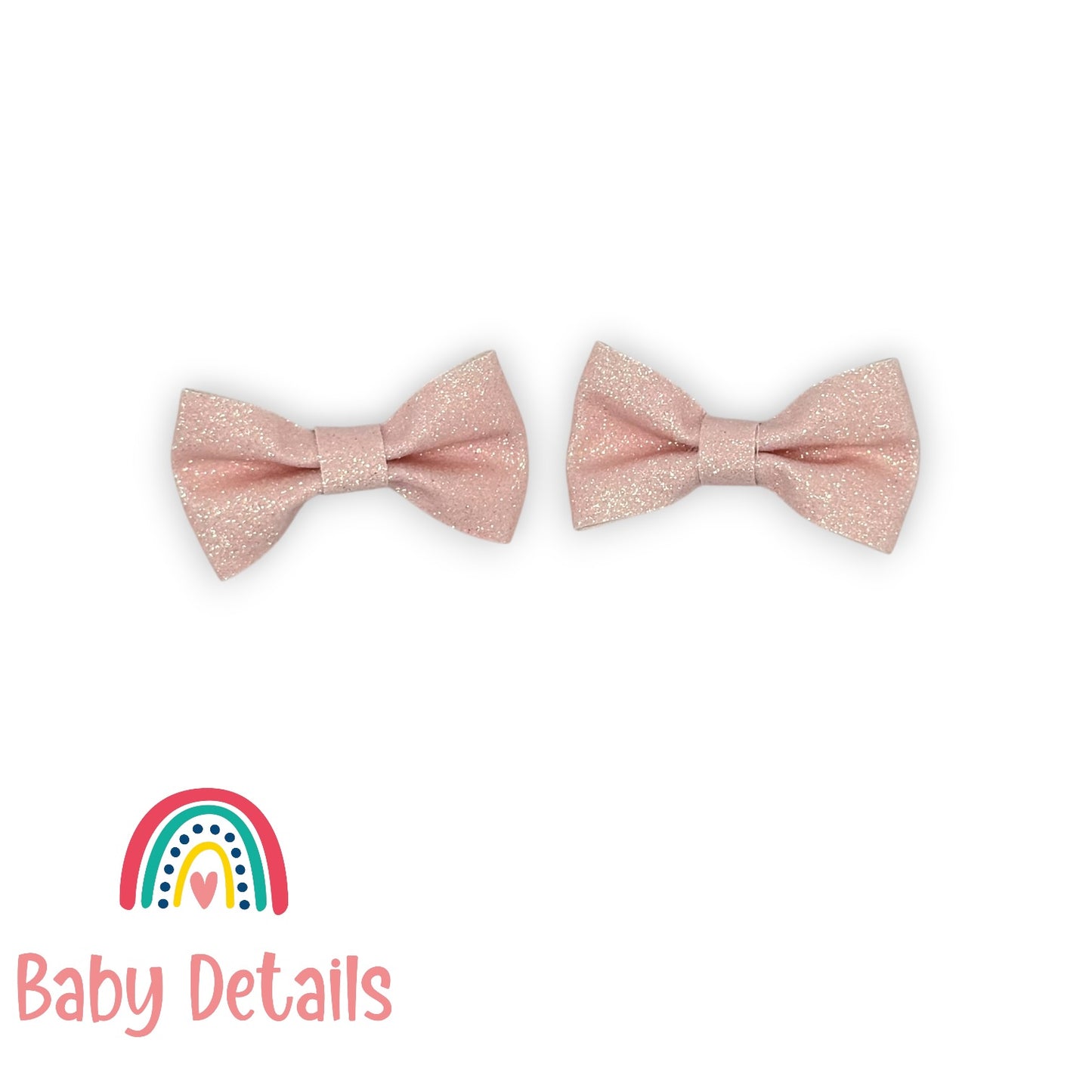 Set of 2 Glitter Bow Hair Clip - Pearl Pink