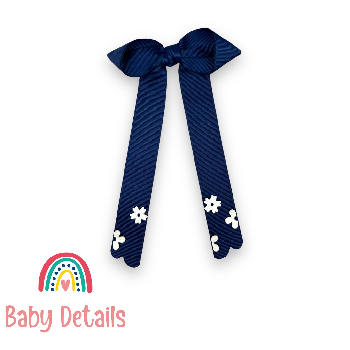 Long hair clip with White flowers - Navy Blue