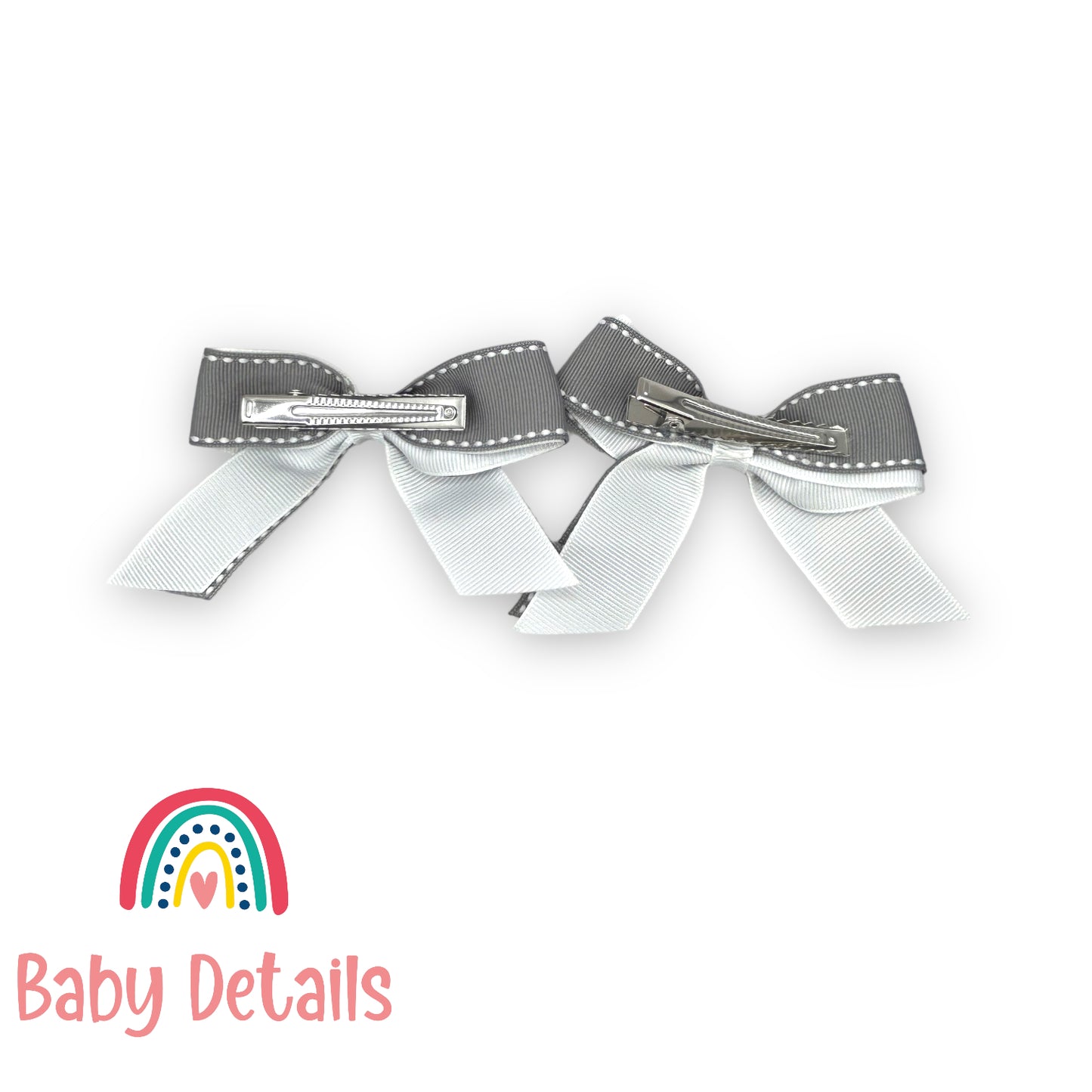 Set of 2 stripe hair clips - Light Grey