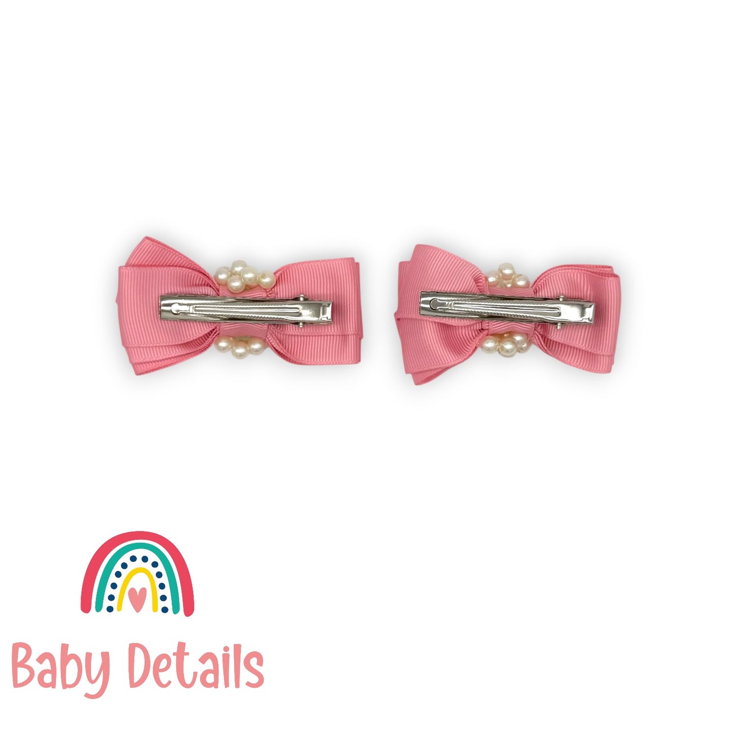Set of 2 Pearl Ribbon Hair Clip - Pink