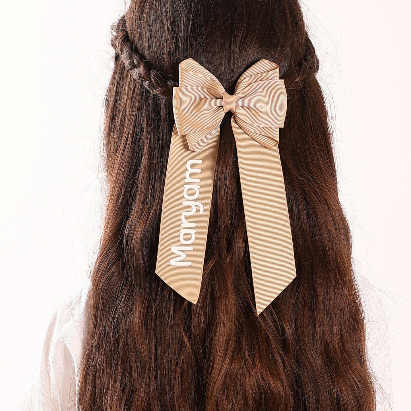 Long Double Personalized Bow - Beige