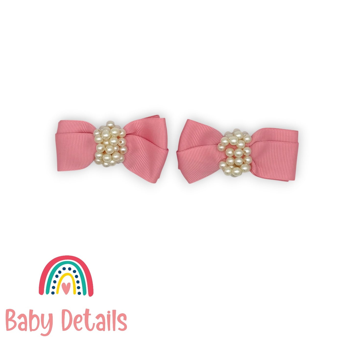 Set of 2 Pearl Ribbon Hair Clip - Pink