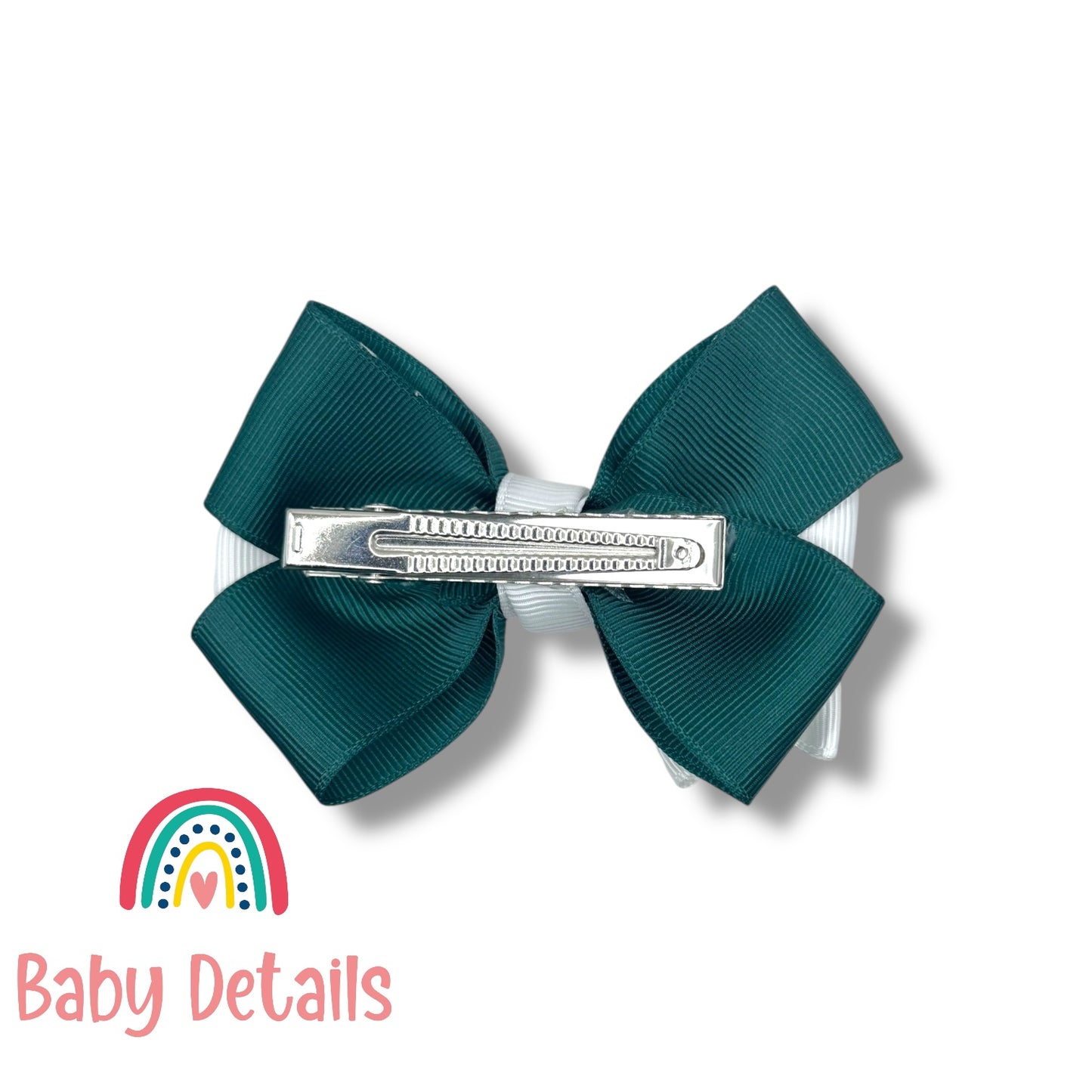 Elegant Pair Bow Clip- Deep Green & White