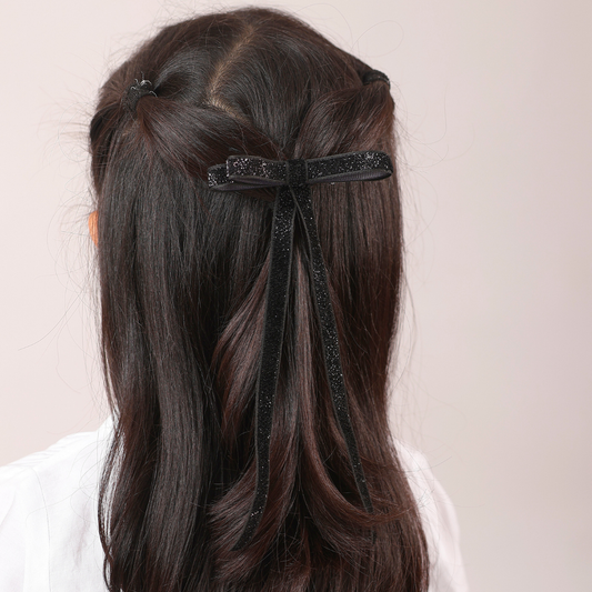 Shiny Ribbon Hair Clip - Black