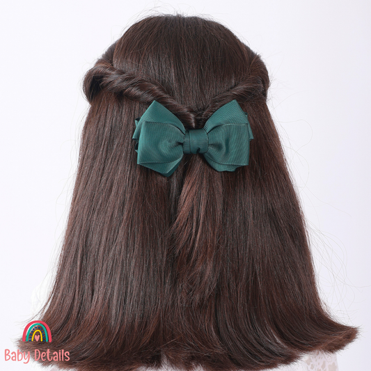 Big Bow Layers Hair Clip - Deep Green