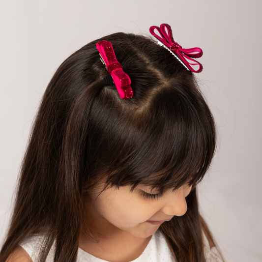 Set of 2 thin Shiny Ribbon - Fuchsia