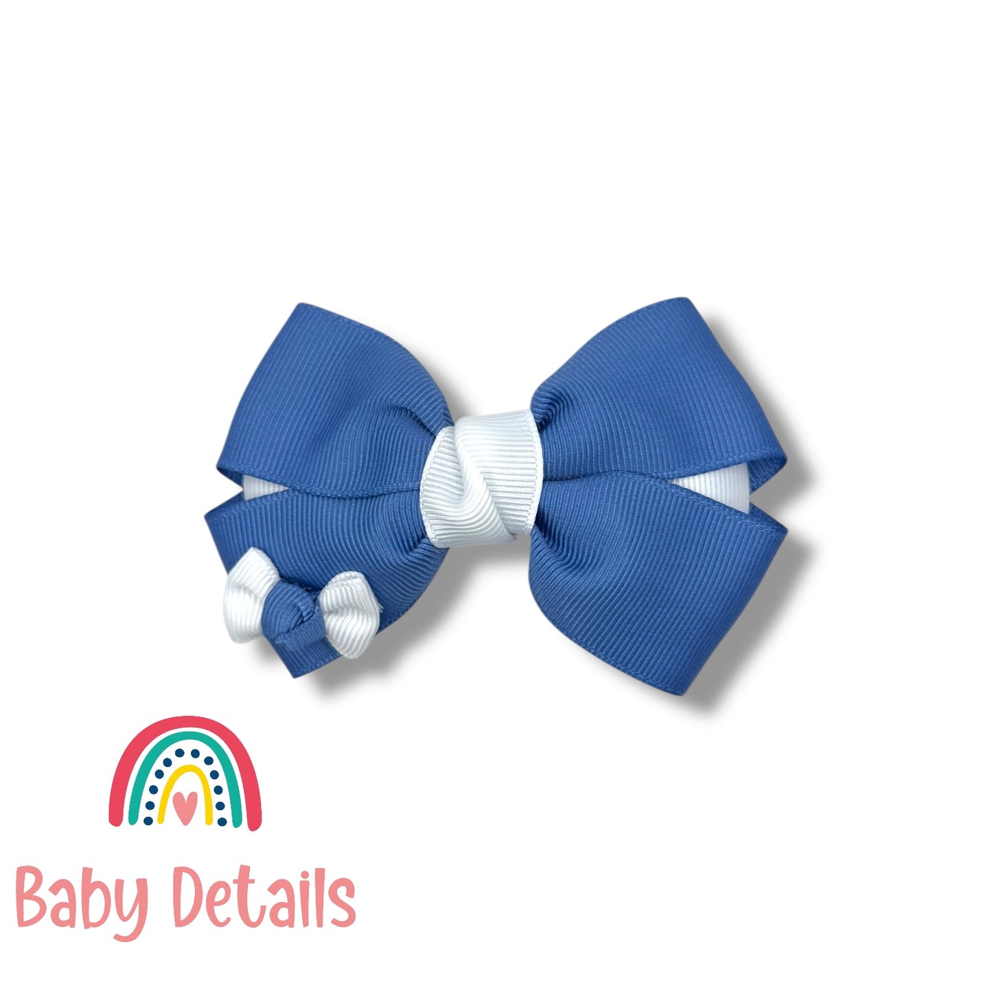 Elegant Pair Bow Clip- Blue Grey & White