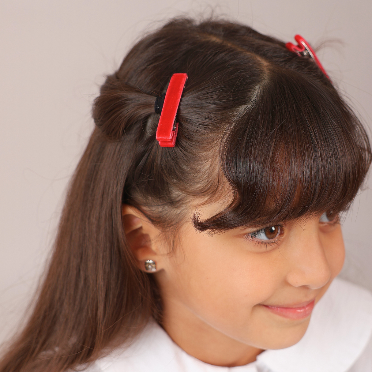 Set of 2 Velvet Hair Clips - Red