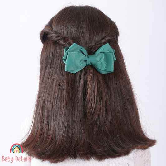 Big Bow Layers Hair Clip - Dark Green