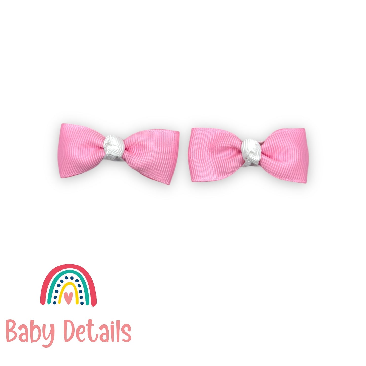 Set of 2 Mini Elegant Bow Hair Clips - Light Pink & White
