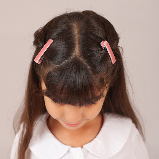 Set of 2 Velvet Hair Clips - Dirty Pink