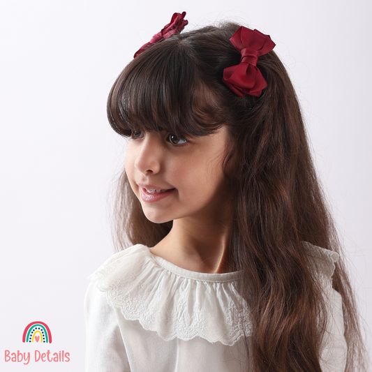 Set of 2 Layers Hair Clip - Maroon