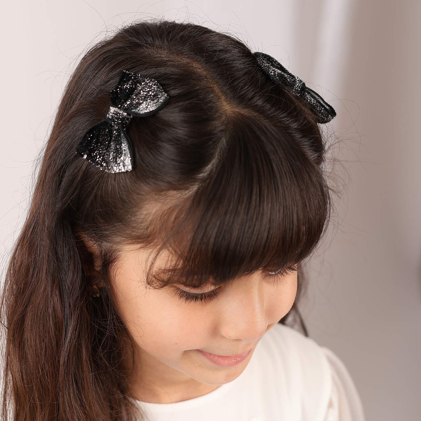 Set of 2 wide Shiny Ribbon - Black & Silver