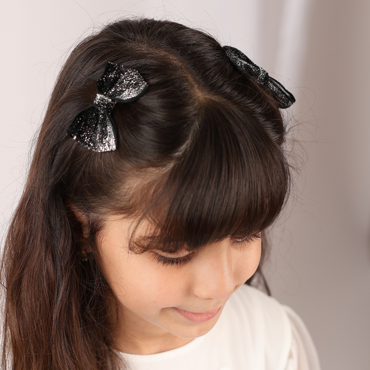 Set of 2 wide Shiny Ribbon - Black & Silver