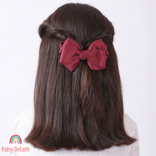 Big Bow Layers Hair Clip - Burgundy