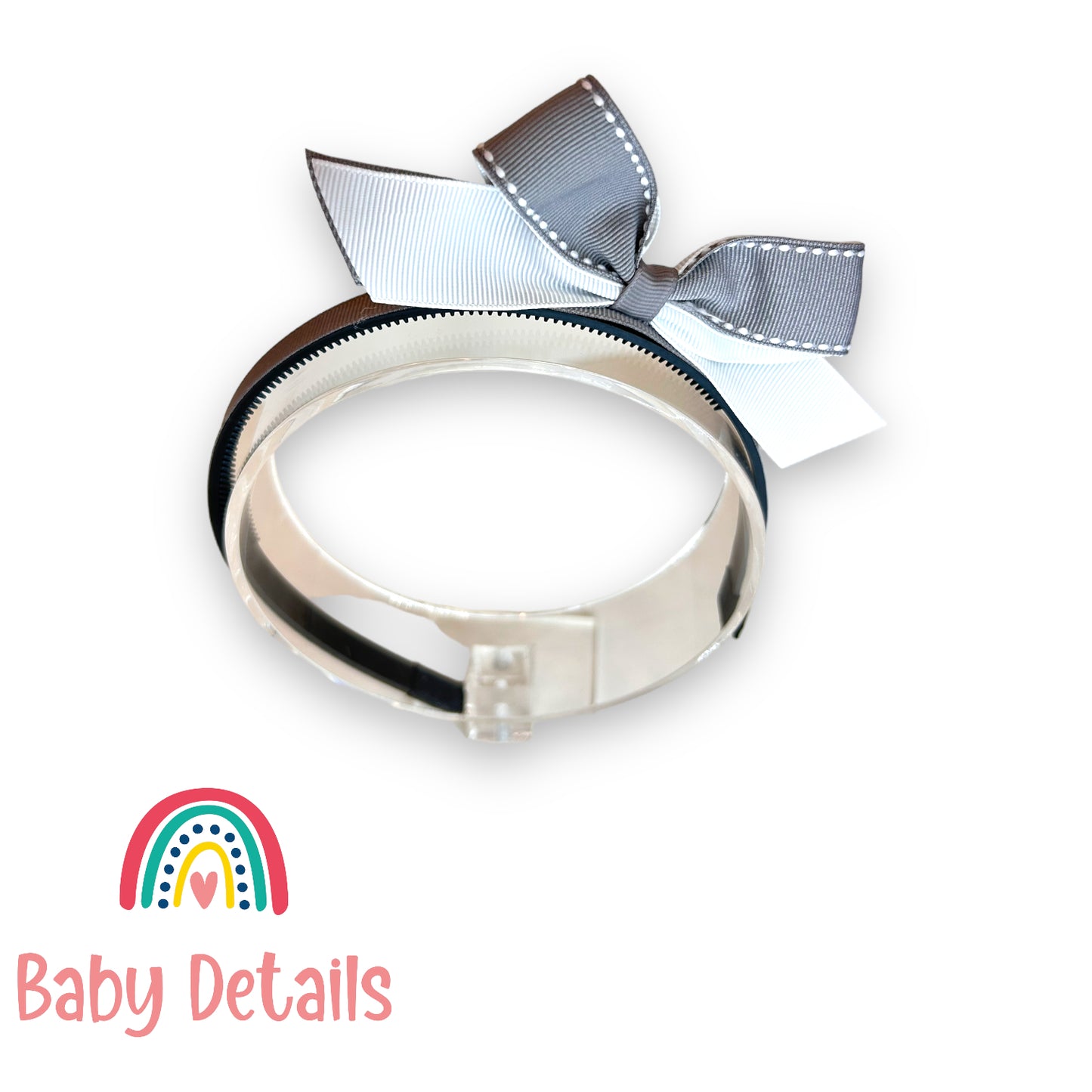 Headband with stripe bow - Light Grey