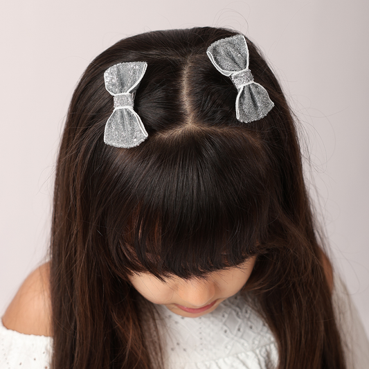 Set of 2 wide Shiny Ribbon - Silver