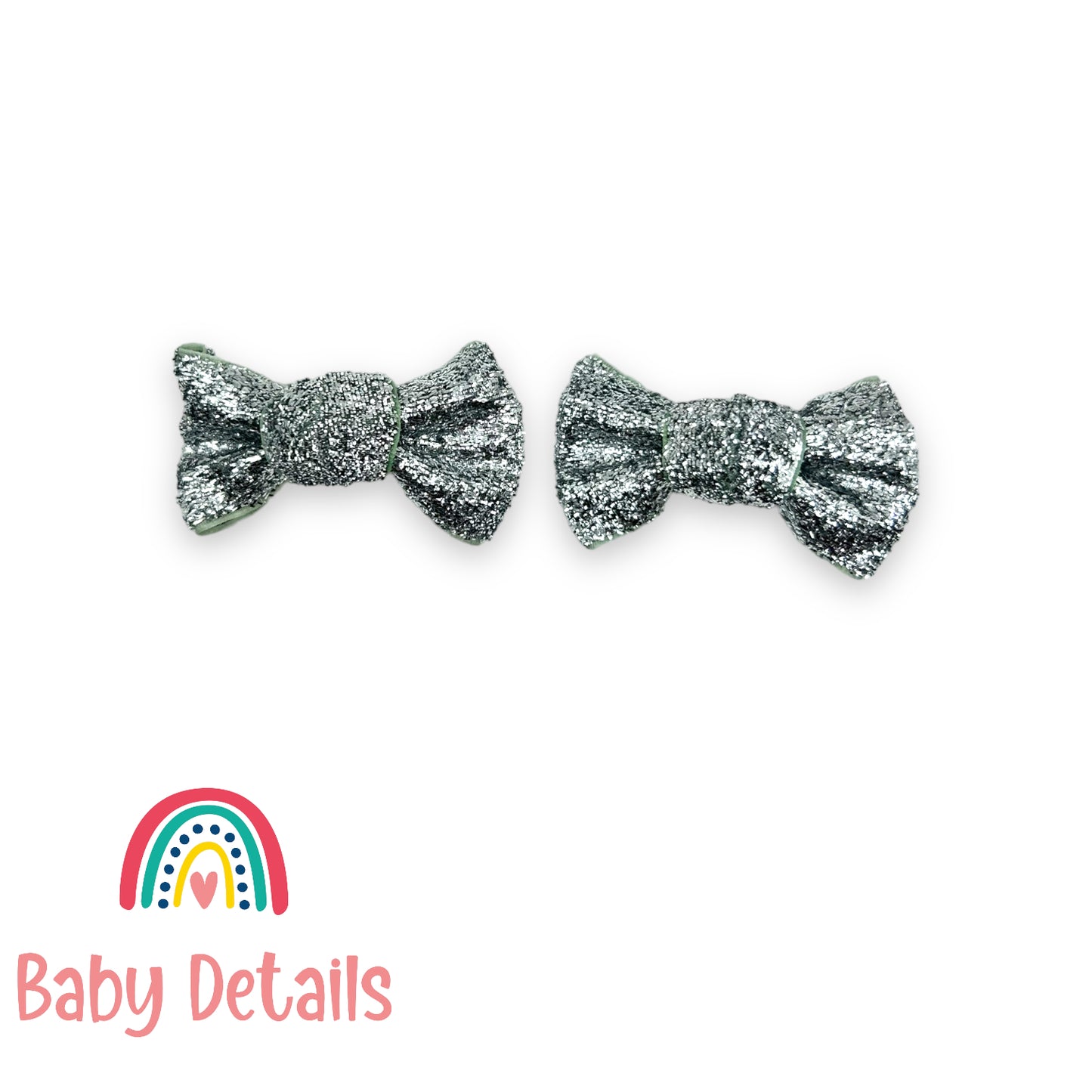 Set of 2 Mini Glitter Bow Clips - Silver