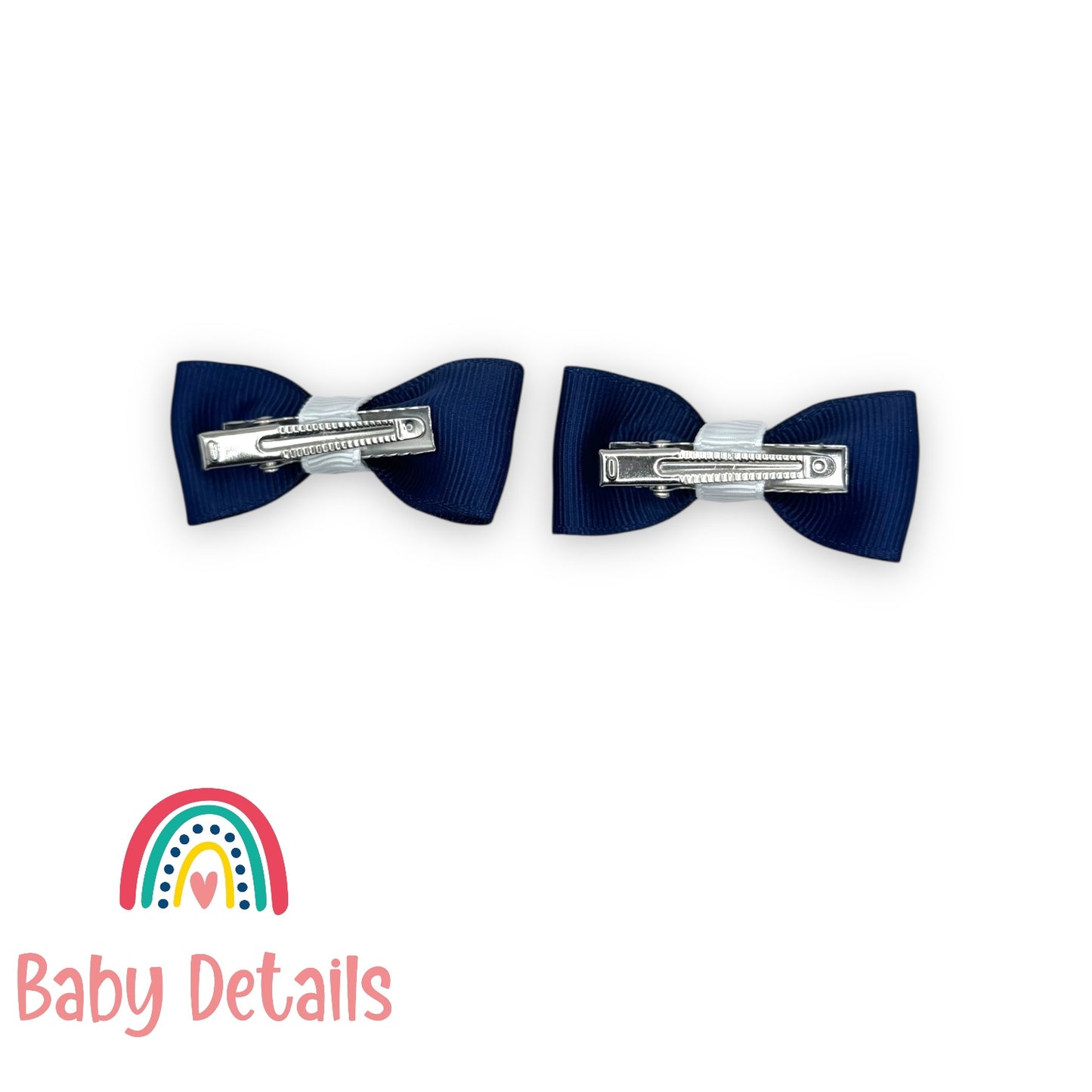 Set of 2 Mini Elegant Bow Hair Clips - Navy Blue & White