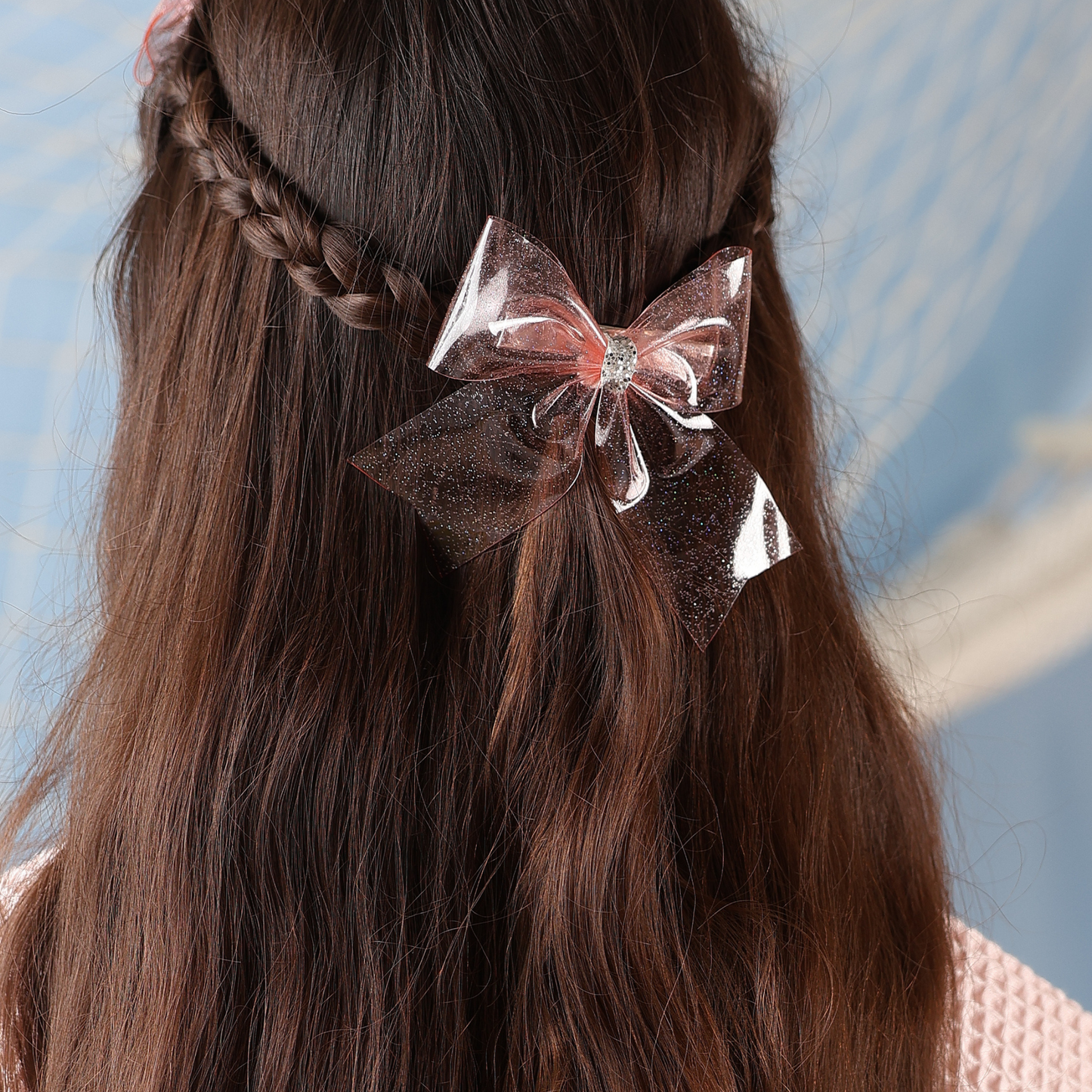 Mermaid Waterproof Long Glitter Bow - Light Pink